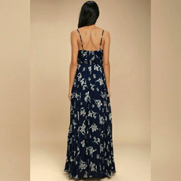Lulu’s Memorable Night Navy Blue Floral Print Maxi Dress Sz.XS - Picture 3 of 15